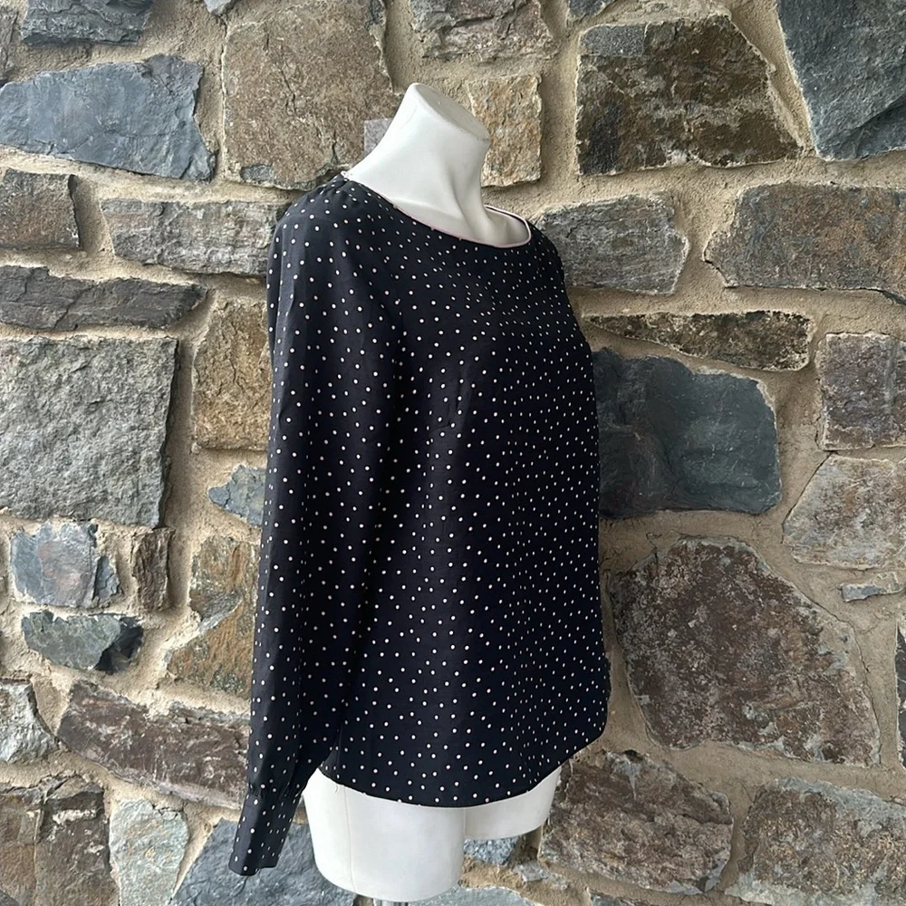 Boden 'Zada' Polka Dot Print Long Sleeve Blouse in Black/Pastel Pink Size 8